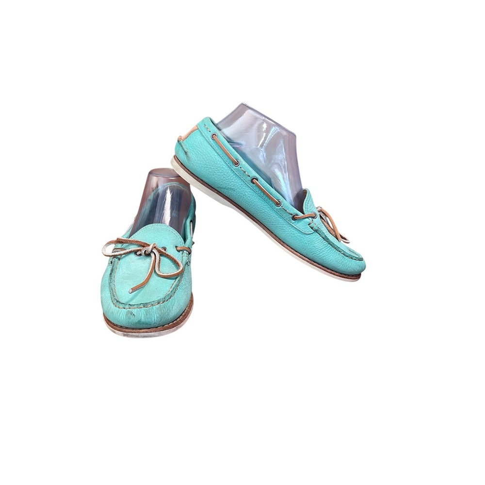 Frye Quincy Tie Turquoise Pebbled Leather Boat Shoes Womens‎ 8.5 M 72548 Aqua